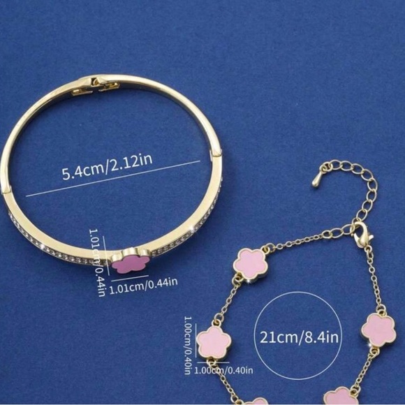 Gold and Pink Flower Bracelet Set - Picture 9 of 9
